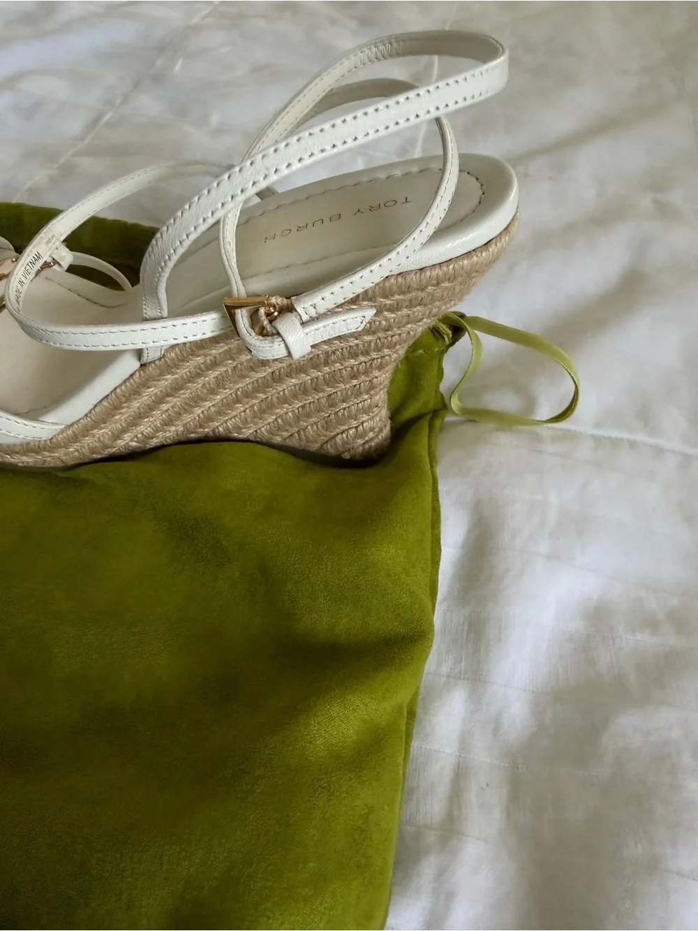 Tory Burch White Leather Strappy Sandals with Gold Logo Accent